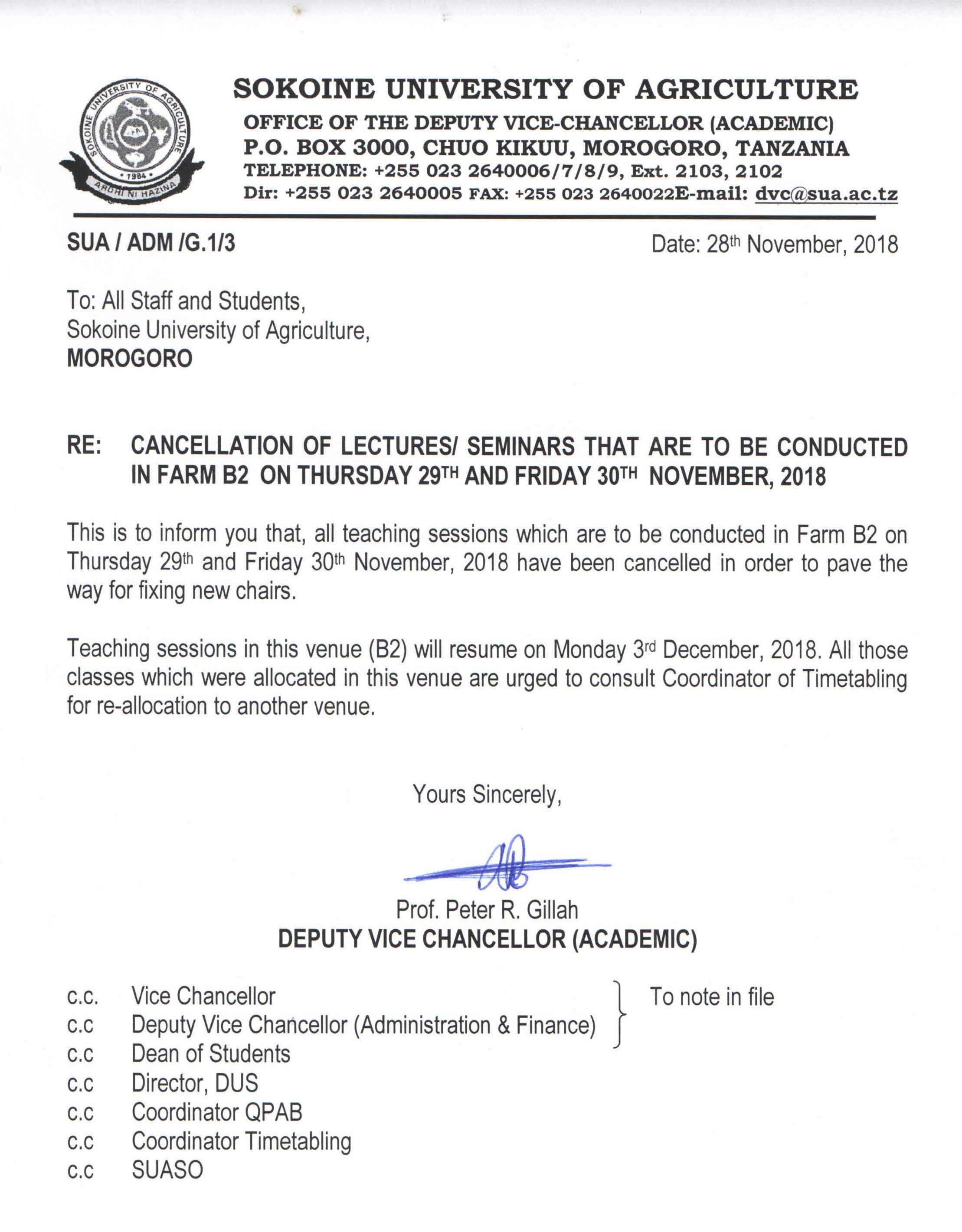 Cancellation of lectures